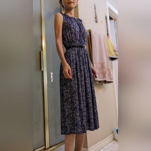 NWOT Women Tie Shoulder Navy Blue White Floral Sleeveless Dress Size XS, S